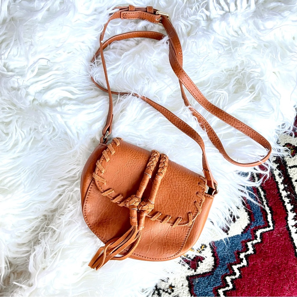Fringe Crossbody Faux Leather Saddle Bag